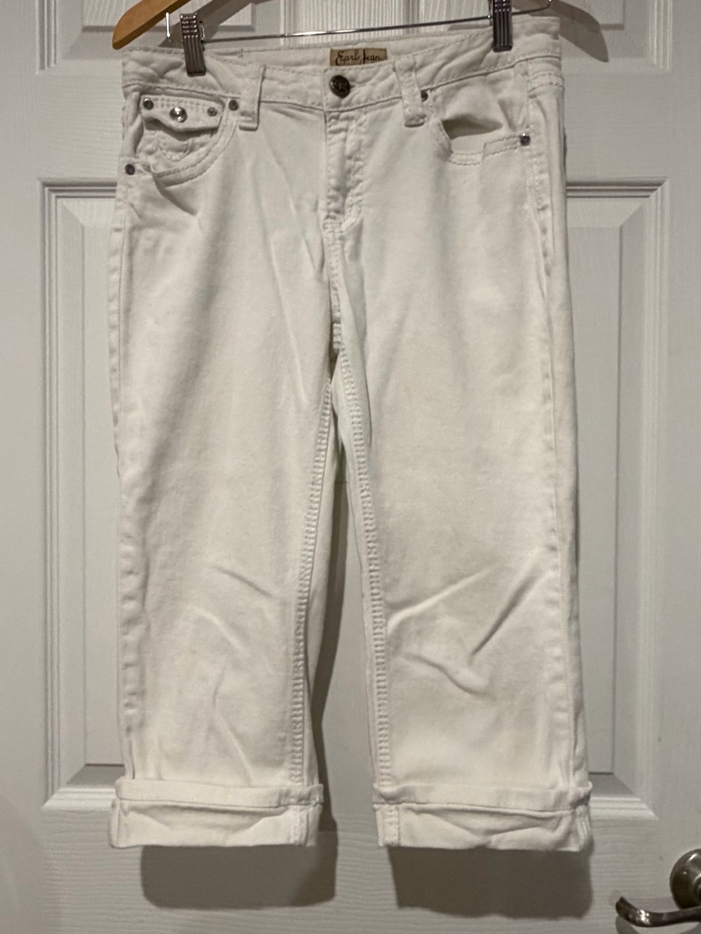 Earl Jeans Women's Straight Cuffed White Jeans